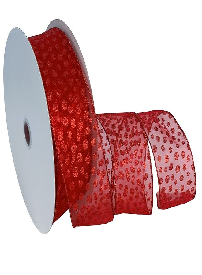 GiftWrap Etc. Red Glitter Polka Dots Sheer Ribbon- 2 1/2" x 50 Yards, Wired Edge, Valentine's Day, V-Day, Mother's Day, Wedding, Reception, Presents, Gift Basket, Gift Bow, Wreath, Garland, Fall, Christmas - Image 1
